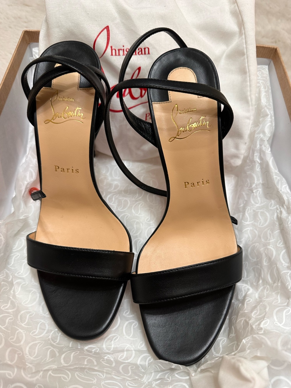 Christian Louboutin Black Strappy Leather High-Heel Sandals